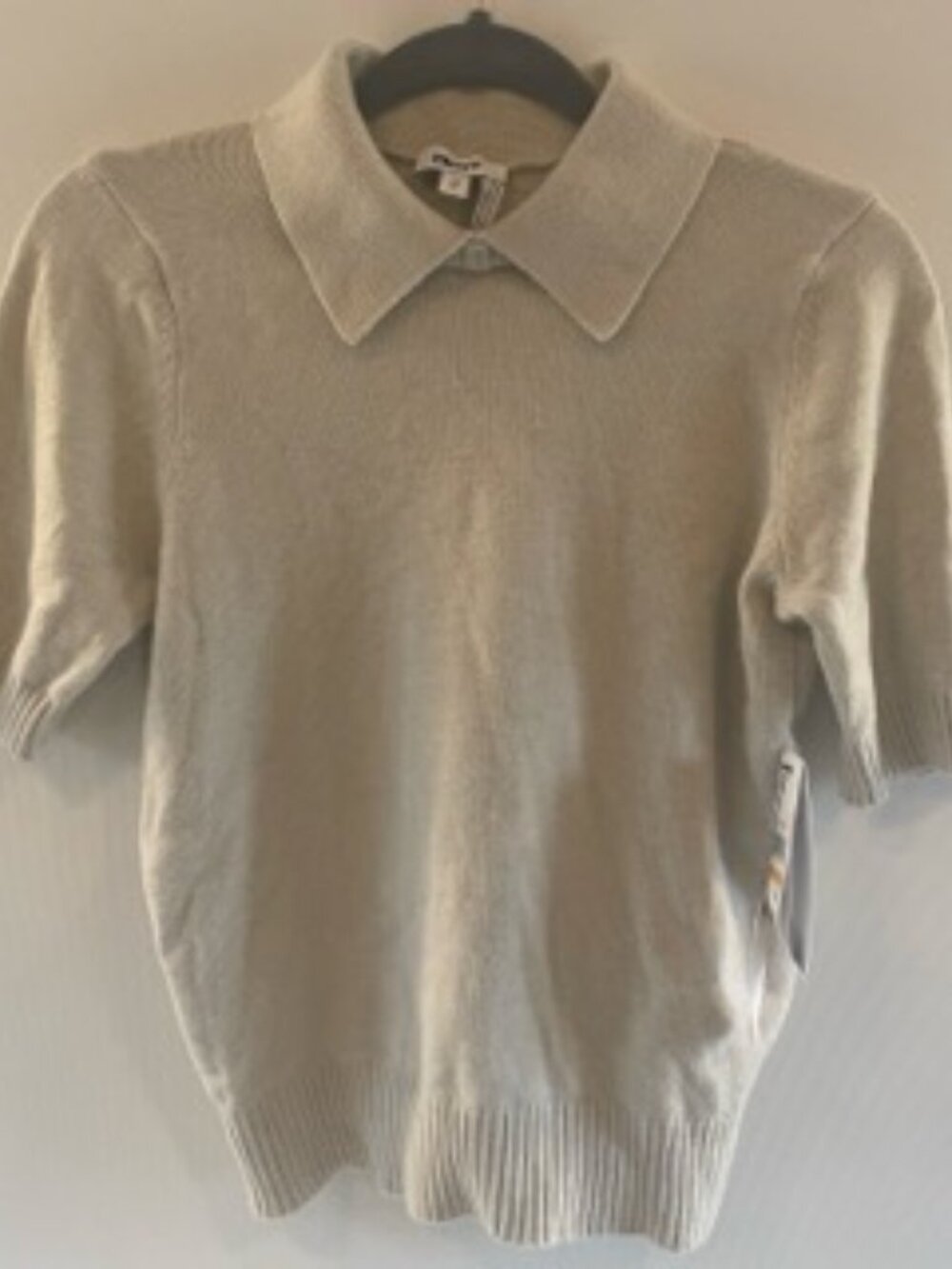 DKNY Collared Short Sleeved Sweater Tan- Size Small